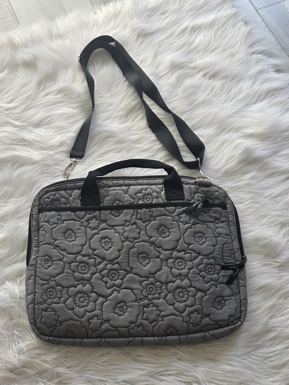 Thirty One Quilted Floral Gray Laptop Tote with Adjustable Strap
